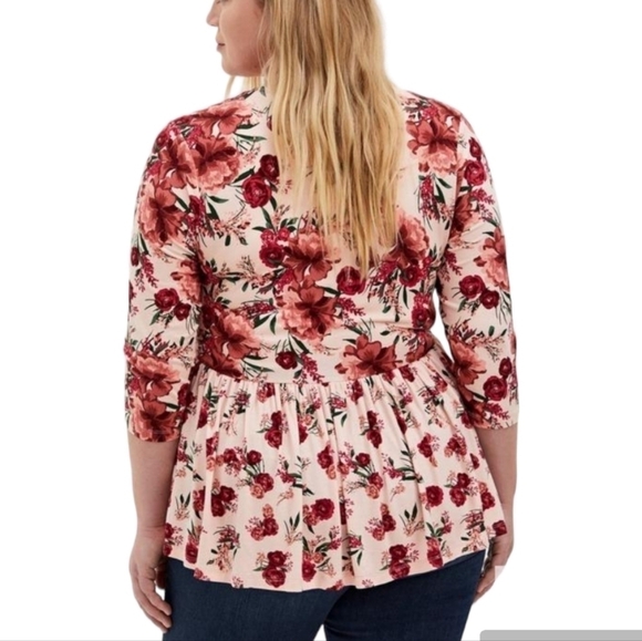 + Torrid peach floral tie front jersey knit baby doll jacket - Picture 5 of 11